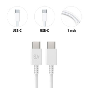 Kabel USB-C do USB-C 3A 1m - Biały